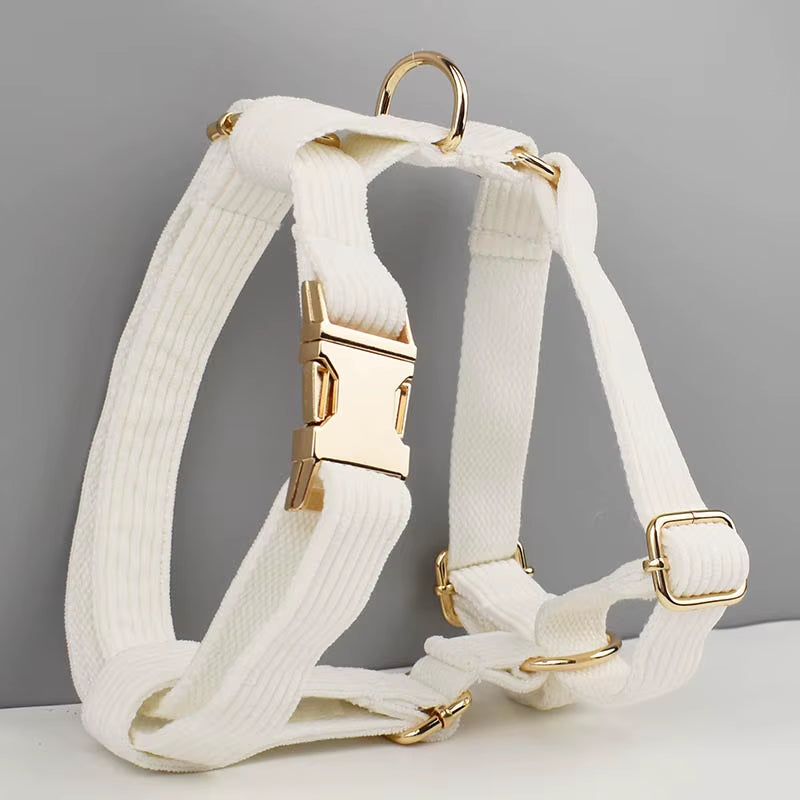 White Corduroy Dog Collar and Leash Set for Dogs Custom Engraved Nameplate Pet Supplies Dog Leash Corduroy12